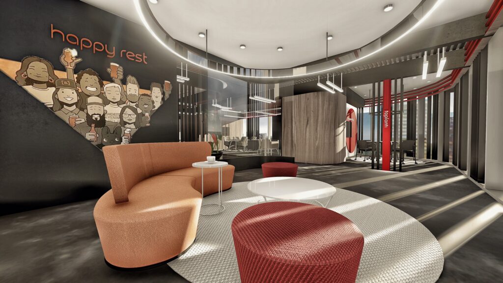 Arterra Mimarlık tasarımı modern ofis dinlenme ve sosyal alan render görseli